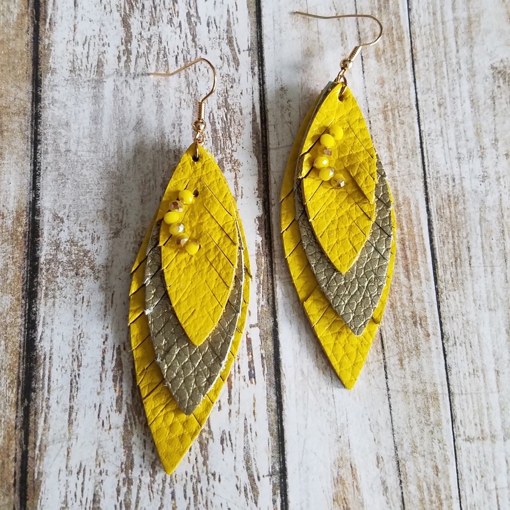 🌞SUMMER SALE🌞Yellow 3 layer faux leather earring